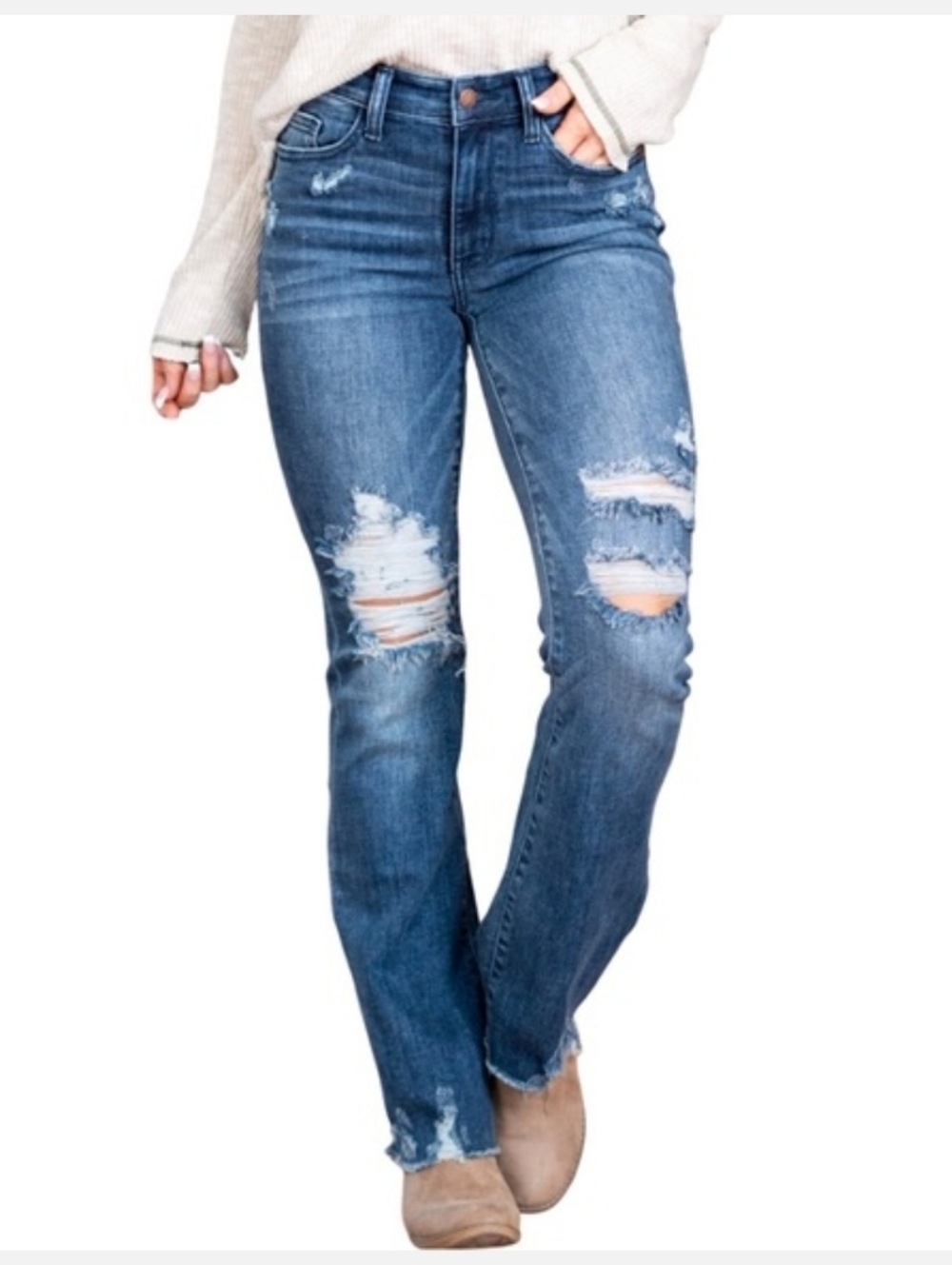 Judy Blue Distressed Slim Bootcut Jeans Dark Wash Mid-Rise  Size 7/28